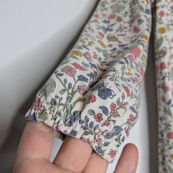 Mini Boden White Pink Yellow Floral Forest Animals Long Sleeve Dress 7/8 - Picture 2 of 7